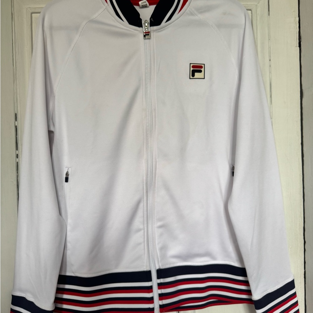 Fila Heritage White Zip-Up Jacket with Striped Trim